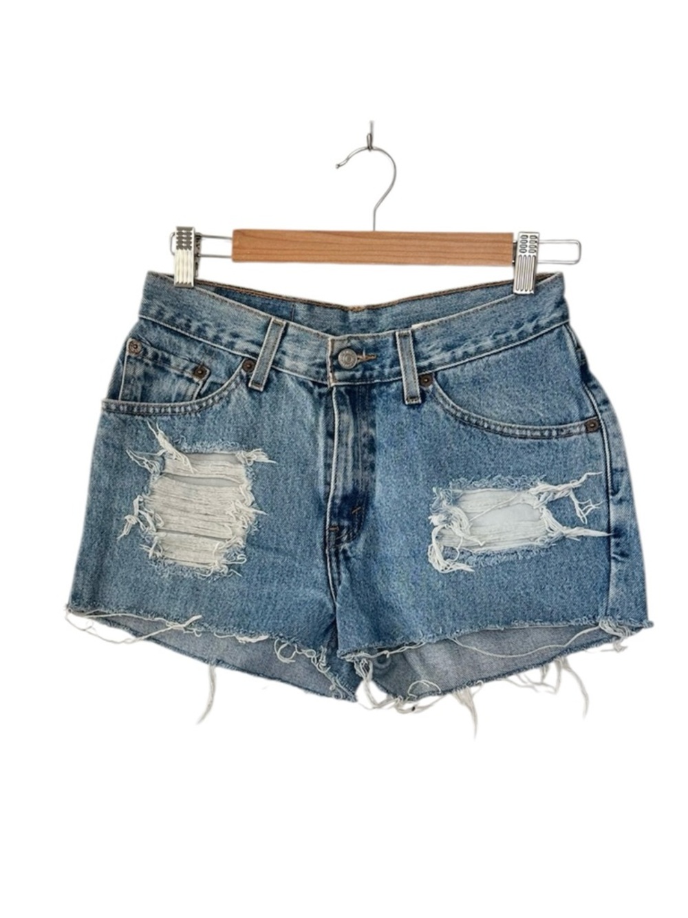 Vintage Levis 517 Made in USA High Rise Cut Off Shorts Light Wash 27